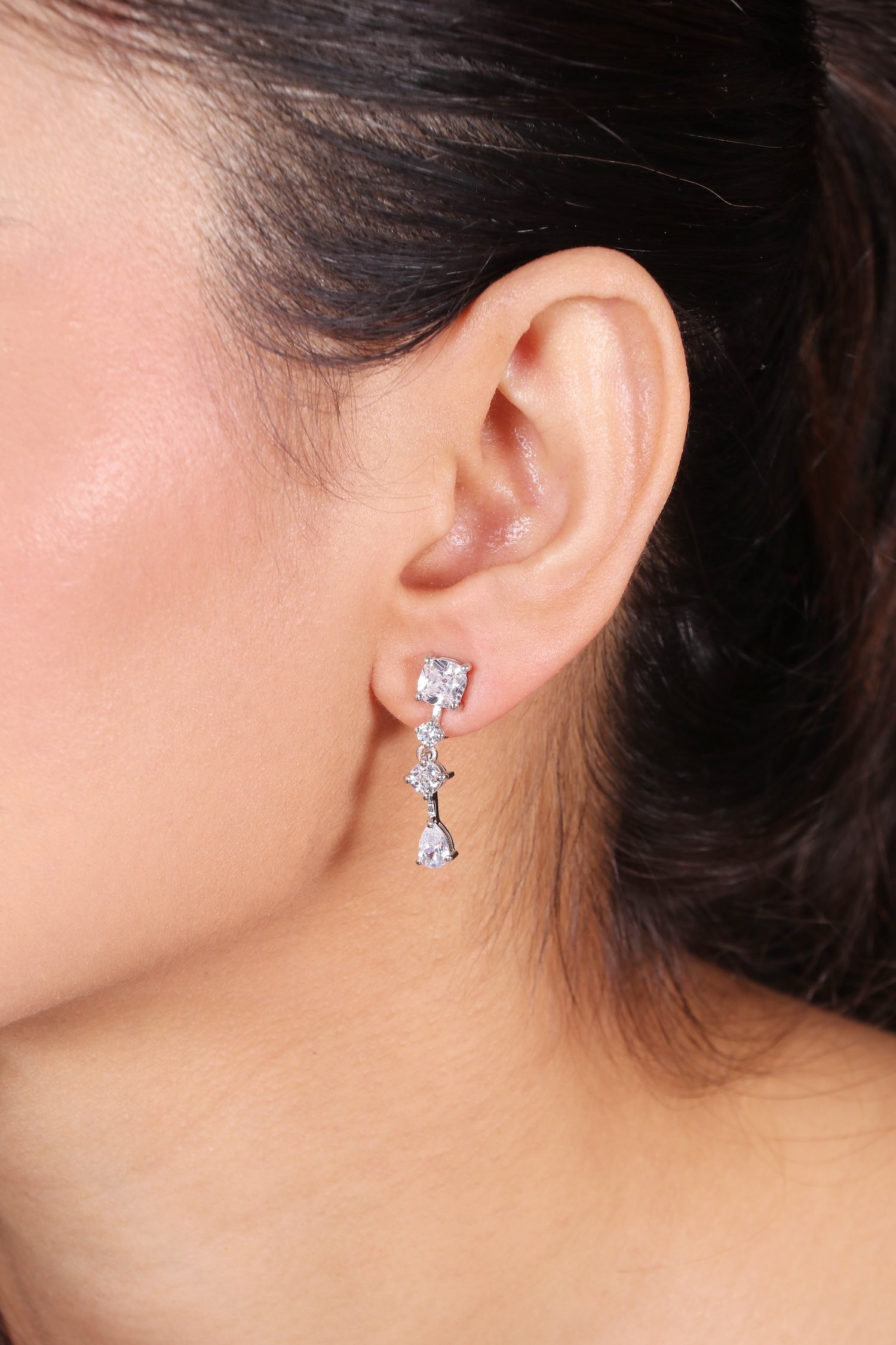 Silver Casual White Stone Earrings